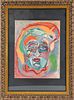 JACK FAXON, 1937 - 20, GOUACHE ON PAPER, H 17" W 13" ABSTRACT HEAD 