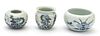 CHINESE BLUE AND WHITE  PORCELAIN WATER POTS, 3 PCS. H 2.5", DIA 3.5" 