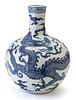 CHINESE PORCELAIN BLUE AND WHITE VASE, H 18", DIA 13" 