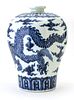 CHINESE PORCELAIN BLUE AND WHITE VASE, H 17", DIA 12" 