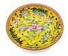CHINESE PORCELAIN FAMILLE JAUNE PLATE, H 2", DIA 8.25" 