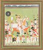 INDIAN MUGHAL GOUACHE ON PAPER, H 16.5", W 14" NOBLE PROCESSION 