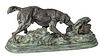 MAITLAND-SMITH PATINATED BRONZE SCULPTURE, LATE 20TH C., H 12", W 25", HUNTING DOG WITH HIDING RABBIT 