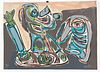 KAREL APPEL (DUTCH, 1921-2006) LITHOGRAPH WITH COLORS ON WOVE PAPER, 1976, H 24", W 33.25", THE INSTRUCTOR 