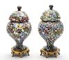 MILLE FIORE GLASS COVERED URNS EARLY/MID 20TH C., PAIR H 12" W 6" 