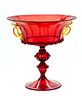 MURANO VENETIAN BLOWN RUBY GLASS COMPOTE C 1900 H 10" DIA 10" 