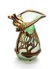 JACK IN THE PULPIT GREEN  FROSTED GLASS VASE, BRONZE ENCASED H 9" W 7" 