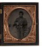 Civil War, Sixth Plate Tintype of Union Soldier Armed with Colt Model 1855 Revolving Carbine 