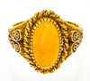 + 14KT YELLOW GOLD AND JELLY  OPAL CABOCHON RING SIZE 7 