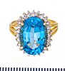 + BLUE TOPAZ AND DIAMONDS 14KT GOLD RING, C 1960 SIZE 5 1/4 
