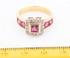 + 14KT YELLOW GOLD DIAMOND AND RUBY RING C 1960 SIZE 6 1/2 