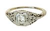 + DIAMOND AND 18 KT WHITE GOLD ENGAGEMENT RING C 1920 SIZE 4 1/2 