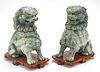 CHINESE GREEN HARDSTONE FOO DOGS, PAIR, H 11.5", L 9" 