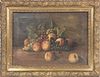 AMERICAN  OIL ON CANVAS C 1890 H 13" W 19" STILL LIFE PEACHES AND GRAPES 