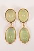 18KT YELLOW GOLD AND GREEN TOURMALINE DROP EARRINGS,  PAIR 