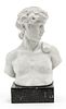 CARVED MARBLE BUST, 20TH C, H 10", W 6", DAVID AFTER MICHELANGELO 
