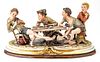 CAPO DI MONTE BISQUE SCULPTURE  H 12" W 13" L 21" YOUNG BOYS PLAYING CARDS 