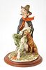 CAPO DI MONTE  BISQUE  SCULPTURE H 16.5" W 11" L 12" MAN WITH JUG AND DOG 