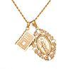 14KT YELLOW GOLD CHAIN WITH 2 CHARMS, L 17", T.W. 9.4 GR 