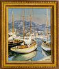 GABRIEL DESCHAMPS, FRENCH B.1919, OIL ON CANVAS, H 24" W 20" VILLE FRANCHE, SAILBOATS IN HARBOR