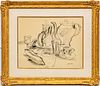 JEAN DUFY (FRENCH 1888-1964) INK DRAWING ON PAPER, H 16" W 20" "NATURE MORTE" 