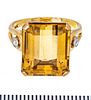 GOLDEN TOPAZ AND 14 K YELLOW GOLD RING C 1950 SIZE 6 1/2 
