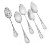 STERLING SERVING SPOONS, WOOD AND HUGHES ETC. LOT OF FIVE, 8,5TO 