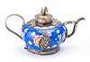 CHINESE TIN AND PORCELAIN  TEAPOT C 1900 H 3.5" L 5.7"  