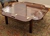 MAHOGANY AND BRASS BUTLER'S COFFEE TABLE H 17" W 34" OPEN 48 " L 34" OP. 48" 