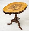 BAVARIAN WALNUT CARVED AND INLAID TILT TABLE C 1900 H 27" W 18" L 25" 