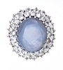 STAR SAPPHIRE, DIAMONDS  AND 14 KT  WHITE GOLD RING SIZE 7 