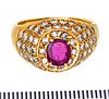 RUBY AND DIAMOND , 18 KT YELLOW GOLD RING C 1940 SIZE 7 