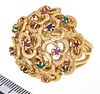 EMERALD, RUBY AND SAPPHIRE NUGGET FORM RING, 14 KT GOLD, C 1960 SIZE 7 