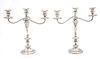 GORHAM STERLING CANDELABRAS, PAIR, H 14" W 14" THREE LIGHT, WEIGHTED BASES #771 