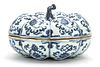 CHINESE BLUE & WHITE PORCELAIN COVERED BOX, H 4.5", DIA 7.5" 