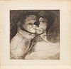 KATHE KOLLWITZ (GERMAN, 1867–1945) ETCHING ON WOVE PAPER, 1910 (LATER IMP) H 16" W 16.125" DEATH, WOMAN, AND CHILD (TOD, FRAU UND KIND) 