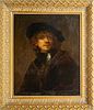 AFTER REMBRANDT VAN RIJN OIL ON PANEL, SELF PORTRAIT AS A YOUNG MAN H 24.5" W 20" 