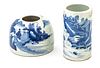 CHINESE BLUE & WHITE PORCELAIN CONTAINERS, INKWELL & BRUSH VASE, H 3.5"-5.5" 