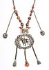 CHINESE UNMARKED SILVER & STONE NECKLACE, L 30", T.W. 5.46 TOZ 