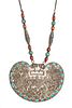 CHINESE UNMARKED SILVER & STONE NECKLACE, L 27", T.W. 5.2 TOZ 