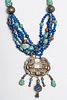 CHINESE UNMARKED SILVER, LAPIS, CORAL & TURQUOISE NECKLACE, T.W. 350 GR 