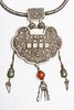 CHINESE UNMARKED SILVER, TURQUOISE & CARNELIAN NECKLACE, DIA 8.5", T.W. 11.73 TOZ 