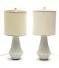 MARBLE TABLE LAMPS, PAIR, H 21", DIA 6", INDIA 