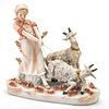 BISQUE PORCELAIN FIGURINE C 1950 H 11" L 12" GIRL WITH GOATS 