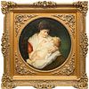 AMERICAN  OIL ON CANVAS, MOTHER & CHILD, C.1860-1880 H 24" W 24" 