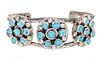 NATIVE AMERICAN STERLING SILVER & TURQUOISE BRACELET, W 2", T.W. .8 TOZ 