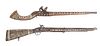 MOROCCAN BONE CLAD FLINTLOCK AND PERCUSSION CAP RIFLES, 19TH C., TWO PIECES, L 38" (BOTH) 