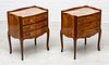FRENCH STYLE MARQUETRY THREE DRAWERS COMMODES, PAIR, H 25" W 20" 