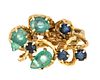 14KT YELLOW GOLD, EMERALD AND BLUE SAPPHIRE RING, SIZE 6 