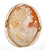 CAMEO CARVED BROOCH, 14KT YELLOW GOLD H 2.2" W 2" 